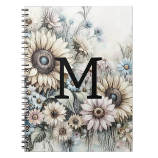 Monogramm blumenzeichnend rosa gelbe Sonnenblumen Notizblock