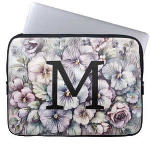 Monogramm blumenzeichnend rosa Stiefmütterchen Blu Laptopschutzhülle