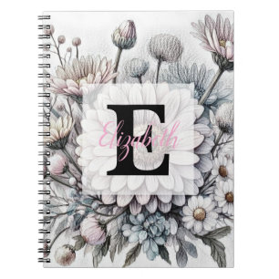 Monogramm-Blumenzeichnung rosa Gerbera-Daisies  Notizblock