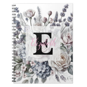 Monogramm-Blumenzeichnung rosa Kirschblüte Notizblock
