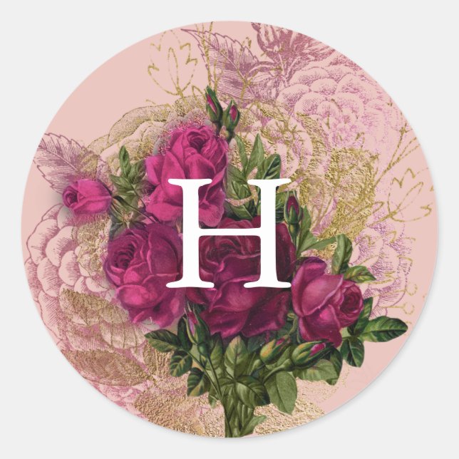 Monogramm | Blush & Burgundy Umschlag Aufkleber (Vorderseite)
