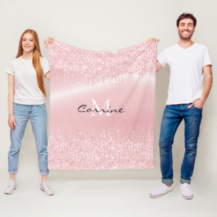 Monogramm Blush Pink Dripping Glitzer Metallischer Fleecedecke