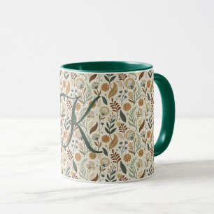 Monogramm Boho Blätter Botanisch Braun Grün Beige Tasse