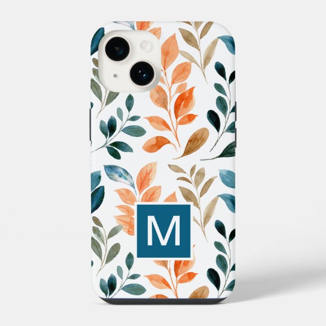Monogramm Boho-Blume iPhone 14 Hülle (Rückseite)