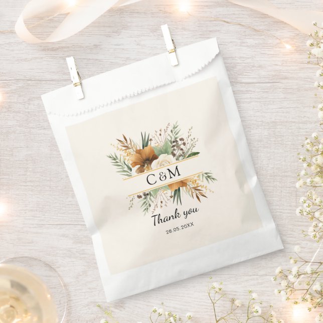 Monogramm, Boho, elegante Blume Geschenktütchen (Ausgeschnitten)