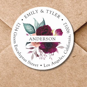 Monogramm Boho Lila Blumen Rücksende-Adressetikett Runder Aufkleber
