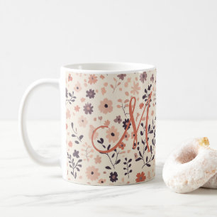 Monogramm Boho Rosé Pink Beige Koralle Wildblume Kaffeetasse