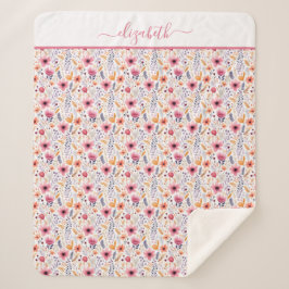 Monogramm Boho Wildblume Rosa Orange Lila Floral Sherpadecke