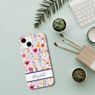 Monogramm Boho Wildblumen Rosa Lila Orange Coral Case-Mate iPhone 14 Hülle