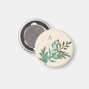 Monogramm Botanische Creme Klassisches Weihnachtsf Magnet