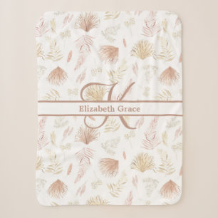 Monogramm Botanische Rose Gold Neutrale Terrakotta Sherpadecke