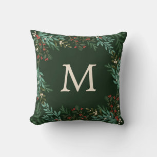 Monogramm Botanischer Kranz Rahmen Classic Weihnac Kissen