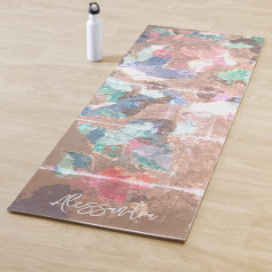 Monogramm braun aquamarines Retro Vintage abstrakt Yogamatte