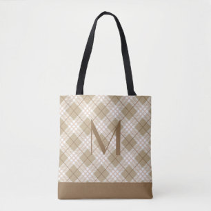 Monogramm Braun Beige Karo Büffel Plaid Tasche