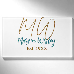 Monogramm braun blau türkis Baujahr einfache Mini Namenschild