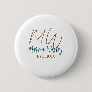 Monogramm braun blau türkis Gründungsjahr einfach Button