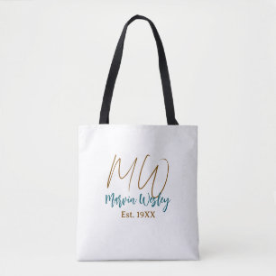 Monogramm braun blau türkis Gründungsjahr einfach  Tasche