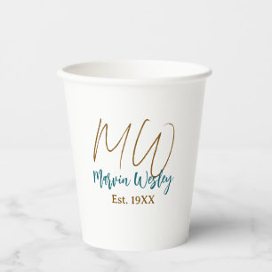 Monogramm braun blau türkis Gründungsjahr minimal Pappbecher