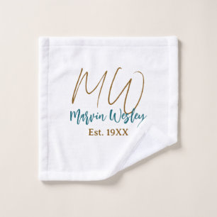Monogramm braun blau türkis Gründungsjahr minimal  Waschlappen