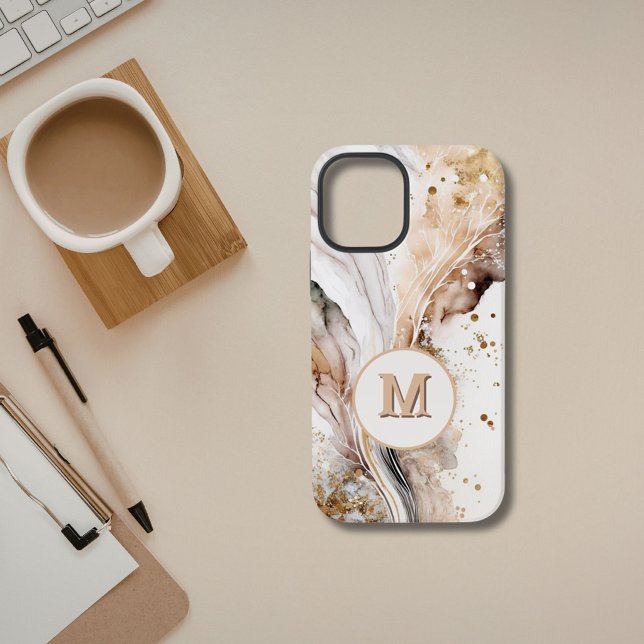 Monogramm Braun Gold Marmor Luxus Abstract Design iPhone 12 Mini Hülle (Von Creator hochgeladen)