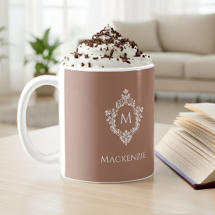 Monogramm Braun Vintage-Ornament Wappenschild Init Kaffeetasse