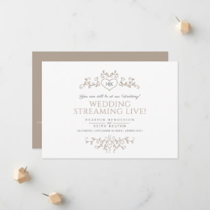 Monogramm braun weiß Blatt Hochzeit Livestreaming Ankündigung