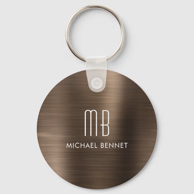 Monogramm braune Imitate, metallisch gebürstet Schlüsselanhänger (Vorderseite)