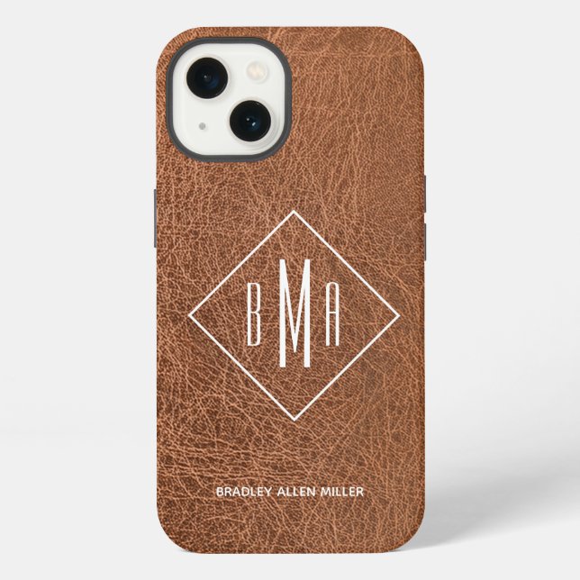 Monogramm braunes Kunstleder iPhone Hülle (Rückseite)