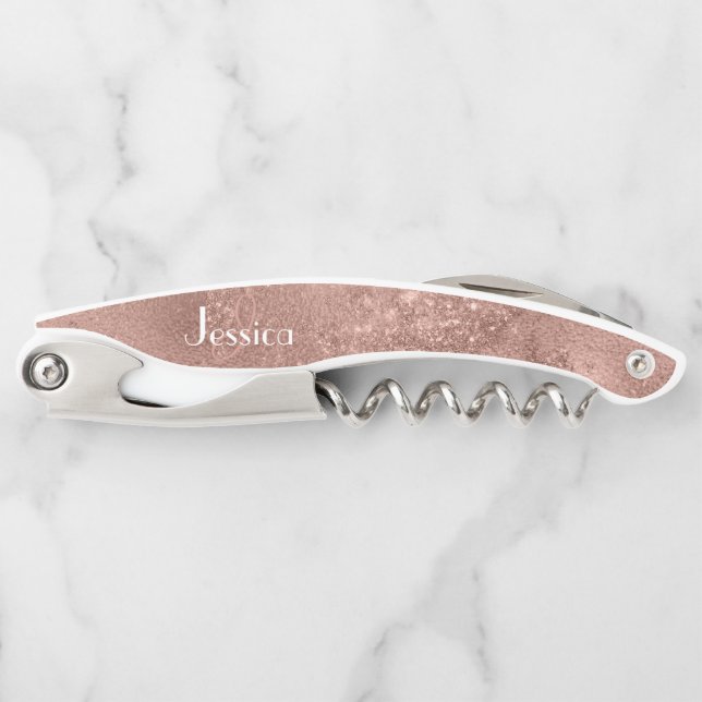Monogramm-Bridesmaid für elf rosa Glitzer Kellnermesser (Vorderseite)