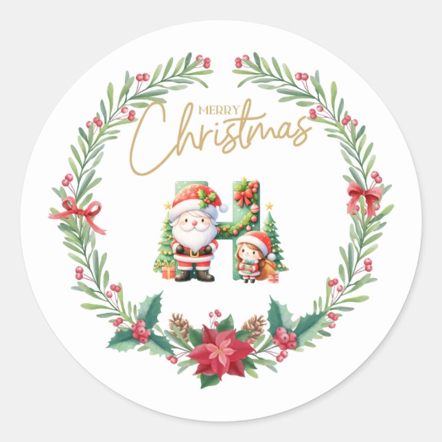 Monogramm Brief H, Weihnachtslied mit dem Weihnach Runder Aufkleber (Vorderseite)