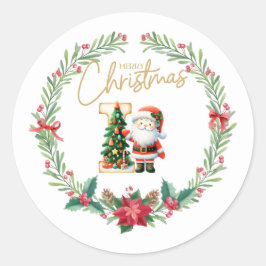 Monogramm Brief I, Weihnachtsfeier mit Weihnachtsm Runder Aufkleber