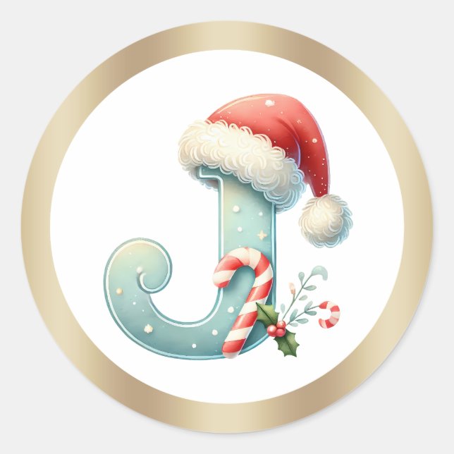 Monogramm Brief J, Weihnachtsaufkleber der Weihnac Runder Aufkleber (Vorderseite)