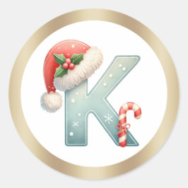 Monogramm Brief K, Weihnachtsaufkleber für Weihnac Runder Aufkleber