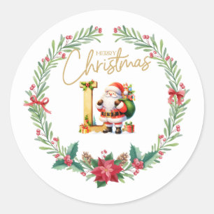 Monogramm Brief L, Weihnachtsfeier mit Weihnachtsm Runder Aufkleber