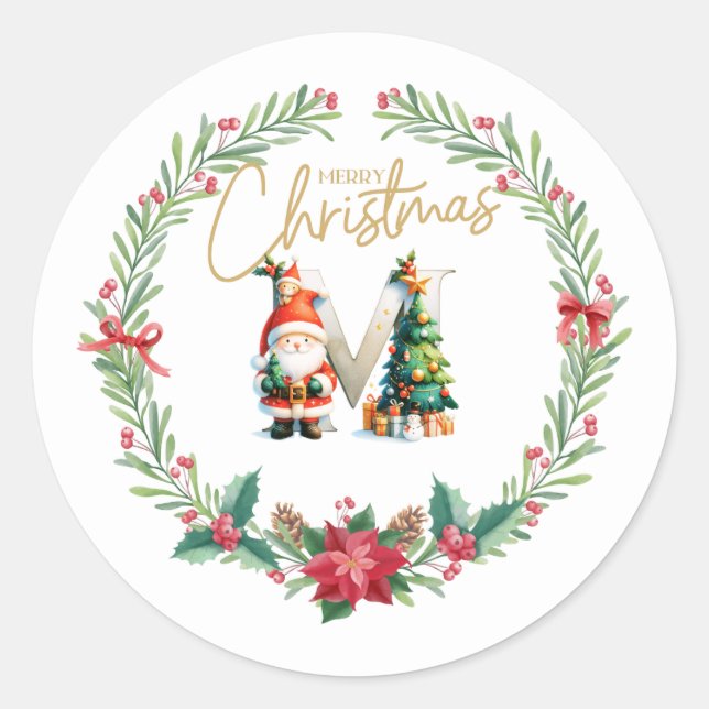 Monogramm Brief M, Weihnachtslied mit dem Weihnach Runder Aufkleber (Vorderseite)