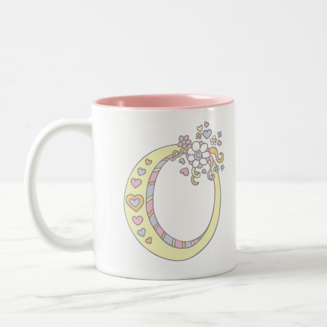 Monogramm Brief O Herz Blume Kunst Tasse (Links)