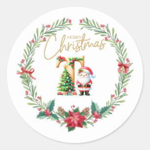 Monogramm Brief T, Weihnachtslied mit dem Weihnach Runder Aufkleber