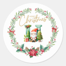 Monogramm Brief U, Weihnachtsfeier mit Weihnachtsm Runder Aufkleber