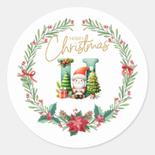 Monogramm Brief U, Weihnachtsfeier mit Weihnachtsm Runder Aufkleber