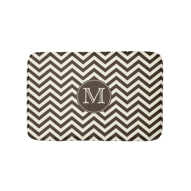 Monogramm Brown und Creme Zickzack Badematte (Vorderseite)