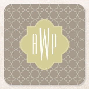 Monogramm Browns Quatrefoil Rechteckiger Pappuntersetzer