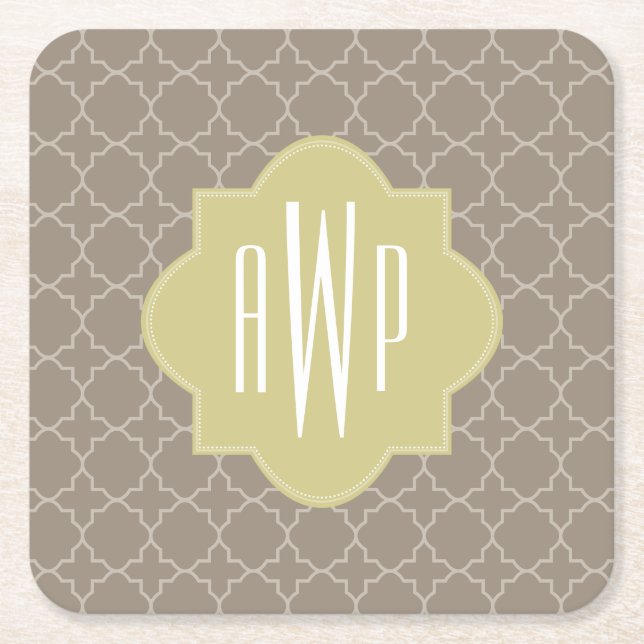 Monogramm Browns Quatrefoil Rechteckiger Pappuntersetzer (Vorderseite)