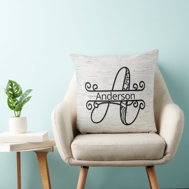 Monogramm Buchstabe A mit Familienname Kissen (Stuhl )