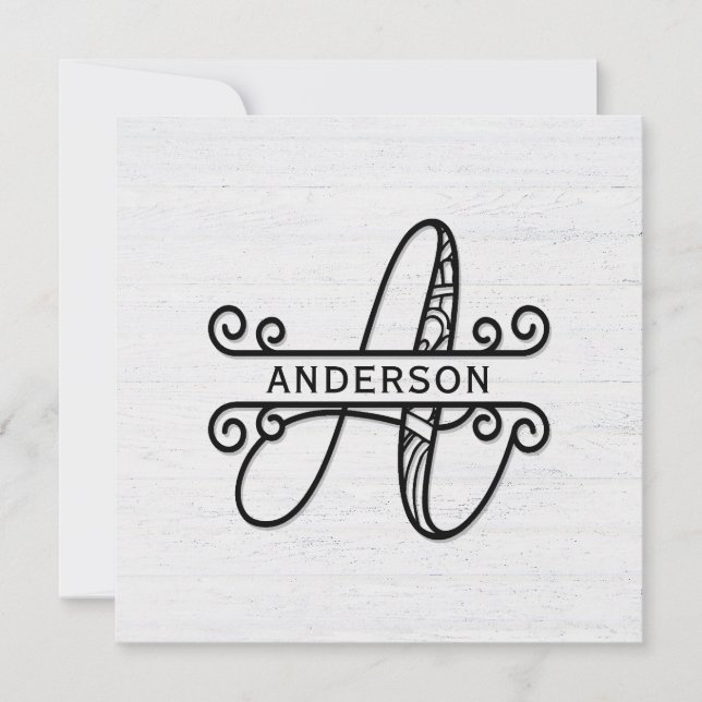 Monogramm Buchstabe A mit Familienname Mitteilungskarte (Vorderseite)