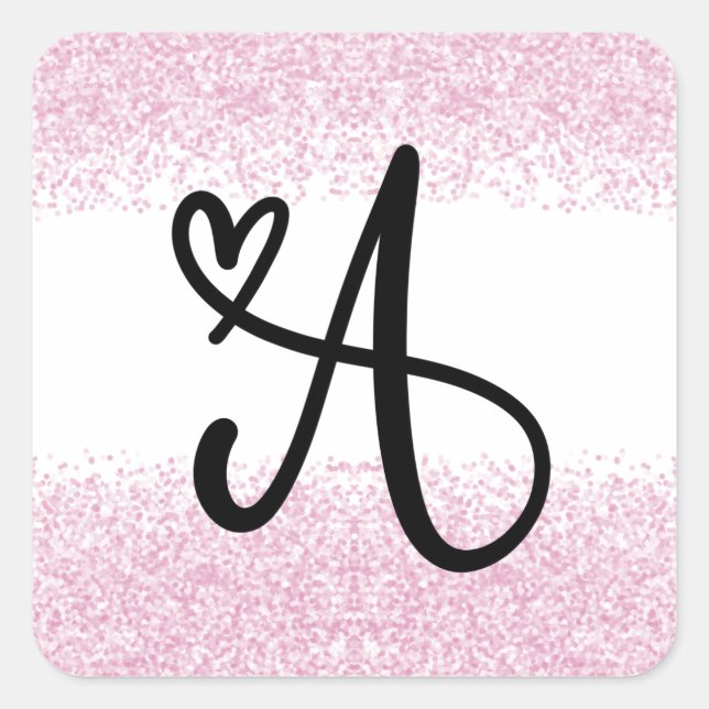 Monogramm Buchstabe A mit gebürstetem rosa Glitzer Quadratischer Aufkleber (Vorderseite)