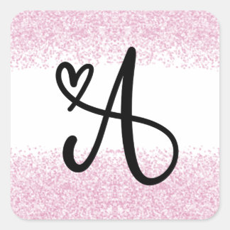 Monogramm Buchstabe A mit gebürstetem rosa Glitzer Quadratischer Aufkleber