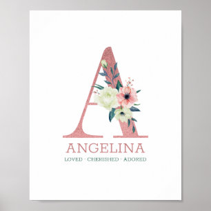 Monogramm Buchstabe A Rosa Wasserfarben Florales K Poster