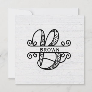 Monogramm Buchstabe B mit Familienname Mitteilungskarte