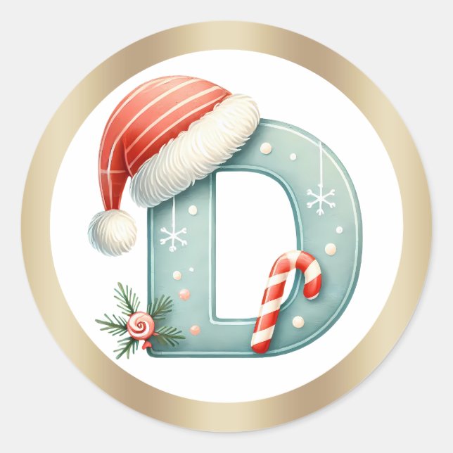 Monogramm Buchstabe D, Weihnachtsaufkleber für die Runder Aufkleber (Vorderseite)