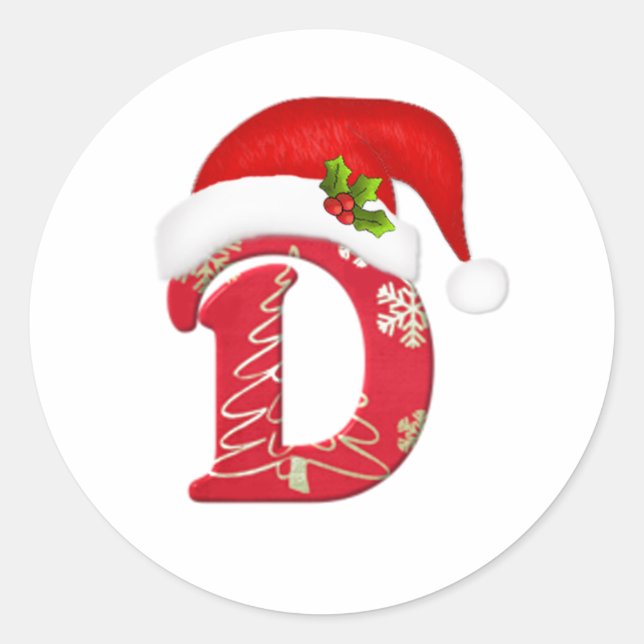 Monogramm Buchstabe D, Weihnachtsaufkleber für die Runder Aufkleber (Vorderseite)